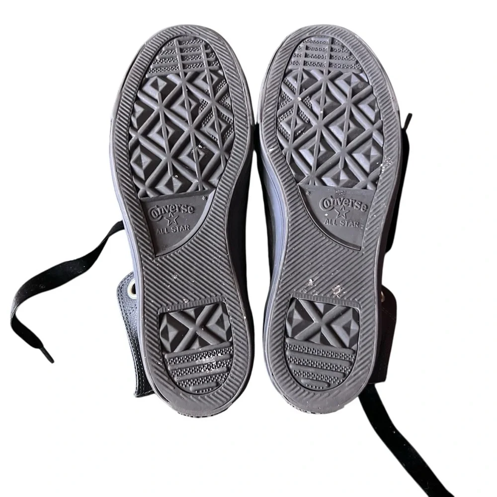 Converse Black Genuine Leather High-Top Gold Logo Sneakers Women 9 EUC - Picture 4 of 9